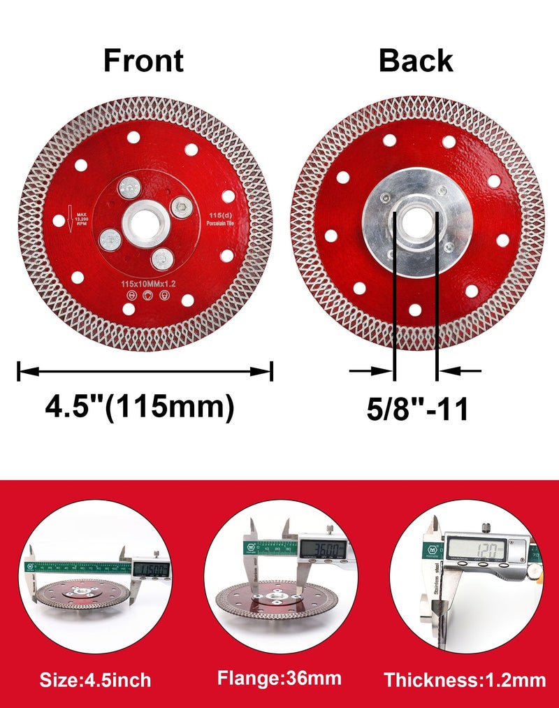 Casaverde 4.5 Inch Diamond Porcelain Saw Blades Tiles Blades with Arbor 5/8â€-11 Flange for Porcelain Tile Granite Marbles (F-SX-4.5) - Image 3